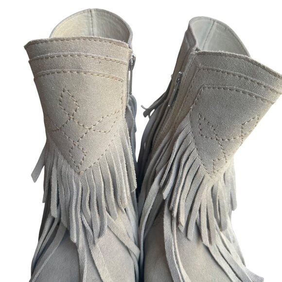 Free People Lawless Bone Suede Leather Fringe Western Boots 38 US 8 - Picture 8 of 11
